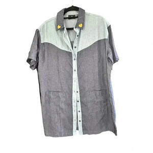 Lazy Day womens Blue Short Sleeves Button Front Collared Shirt Size M